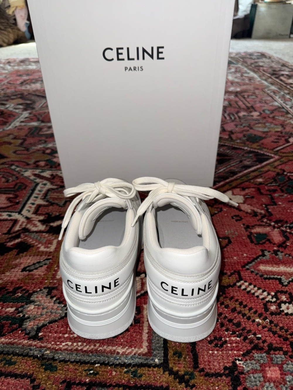 Celine All-White Wedge Calfskin Sneakers - Picture 4 of 5